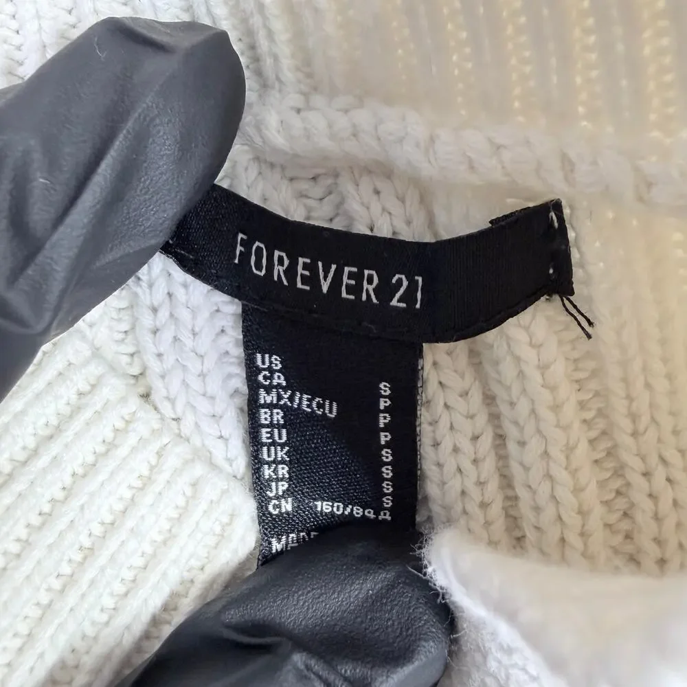 Forever 21 Womens Ribbed Mock Neck Cropped Sweater Cream White Size S